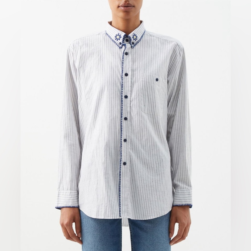 Re/Done - Upcycled Embroidered Striped Cotton Shirt